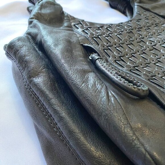 LOCKHEART BLACK BRAIDED LEATHER HANDLE TOTE BAG - OS - Picture 4 of 9